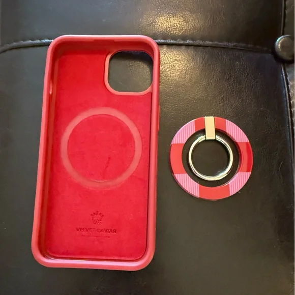 Velvet Caviar Red and Pink Checkered Phone Case with Ring Holder. Fits iPhone 13 - Picture 5 of 6